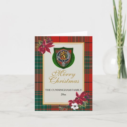 Cunningham Scottish Clan Tartan & Crest Karte (Vorderseite)