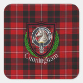 Cunningham Scottish Clan Tartan & Crest Quadratischer Aufkleber (Vorderseite)
