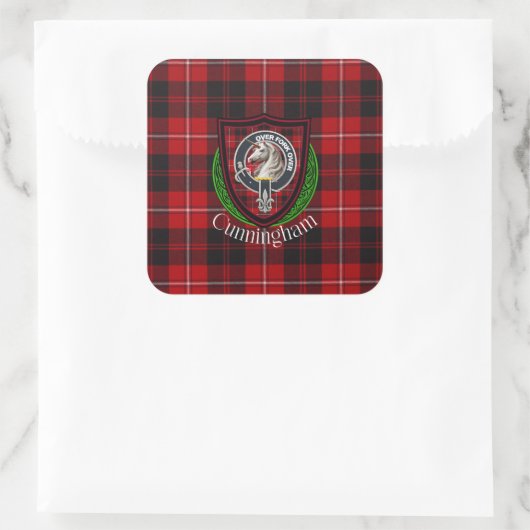 Cunningham Scottish Clan Tartan & Crest Quadratischer Aufkleber (Tasche)