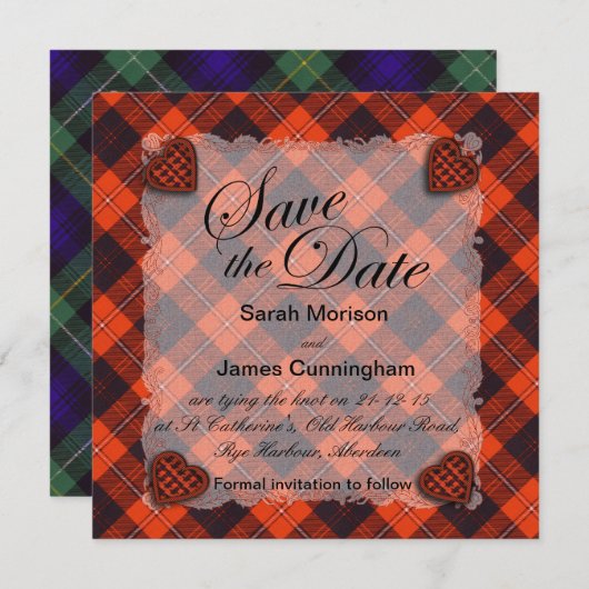 Cunningham Scottish Clan tartan - Kariert Save The Date (Vorne/Hinten)