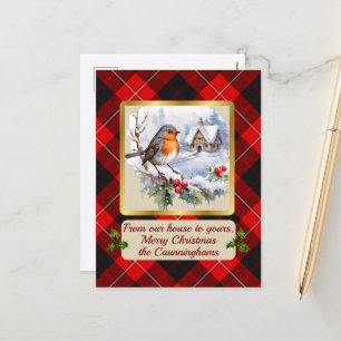 Cunningham Tartan mit persönlichem Robin-Gruß   Feiertagspostkarte