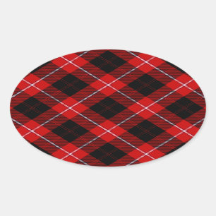Cunningham Tartan Red Black Kariert Ovaler Aufkleber