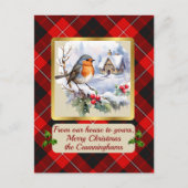 Cunningham Tartan w/Robin Personalized Feiertagspostkarte (Vorderseite)