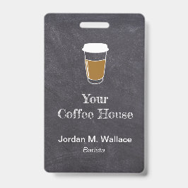 Cup auf Chalkboard Kaffee Shop Mitarbeiter Ausweis