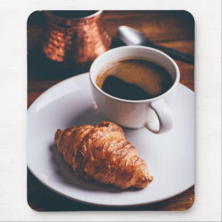Cup Black Coffee and Fresh Croissant Mousepad