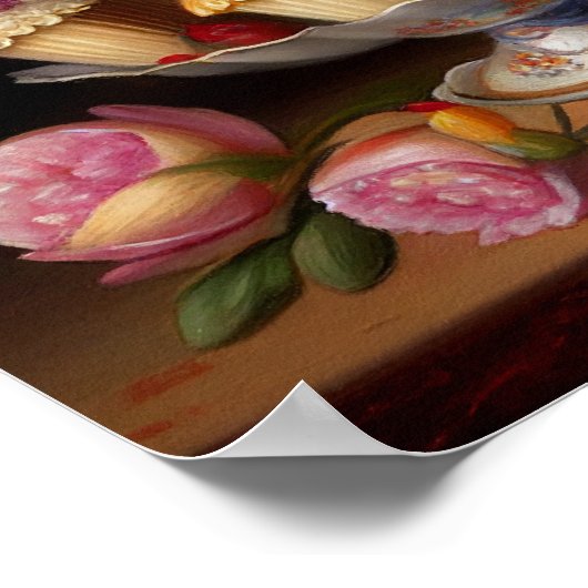 Cup Cakes und Blume Stillleben Kunst Poster (Ecke)