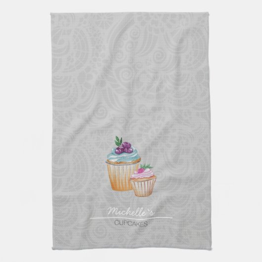 Cup Cakes und Frucht Wasserfarbe Geschirrtuch (Vertikal)