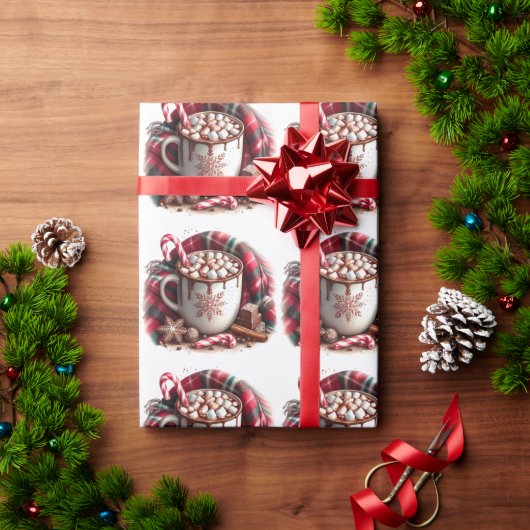 Cup Hot Chocolate Candy Cane Kariert Napkin Geschenkpapier (Feiertagsgeschenk)
