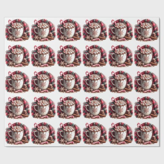 Cup Hot Chocolate Candy Cane Kariert Napkin Geschenkpapier (Flach)