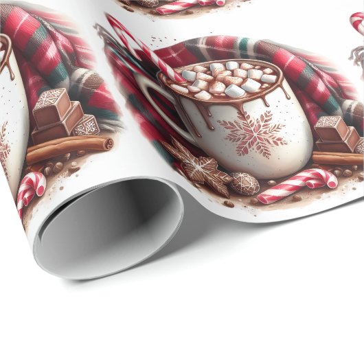 Cup Hot Chocolate Candy Cane Kariert Napkin Geschenkpapier (Rolleneckpunkt)