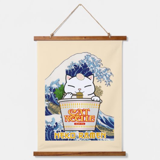 Cup Noodle Ramen Cat Wandteppich Mit Holzrahmen (Vorderseite)