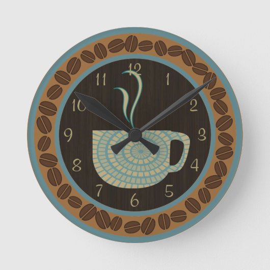Cup O Kaffee Brot und Aquamarin Runde Wanduhr (Vorderseite)