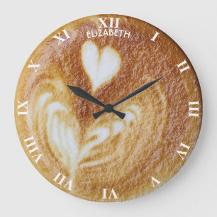 Cup Of Coffee Cappuccino With Cream Heart Große Wanduhr