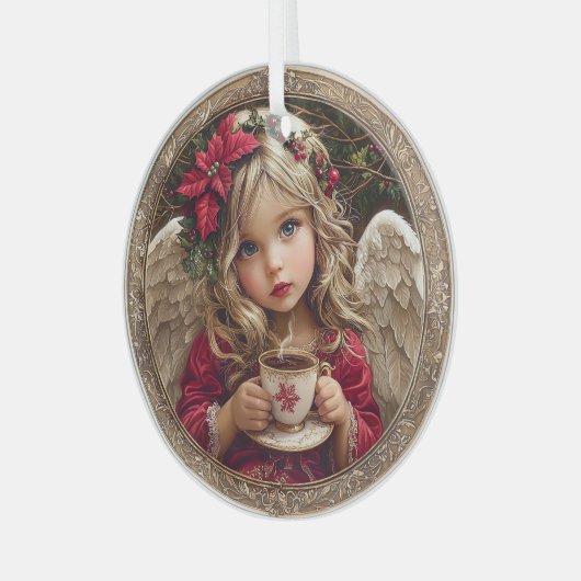 Cup of Comfort – Angel of Winter Peace Ornament Aus Glas (Vorderseite links)
