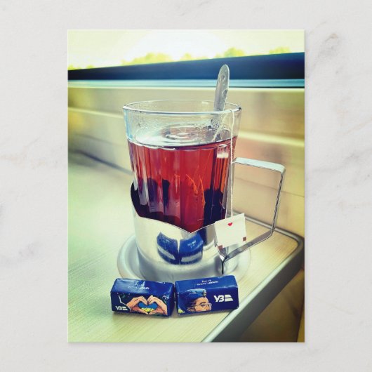 Cup of Hot Tea Train Ukraine Postkarte (Vorderseite)