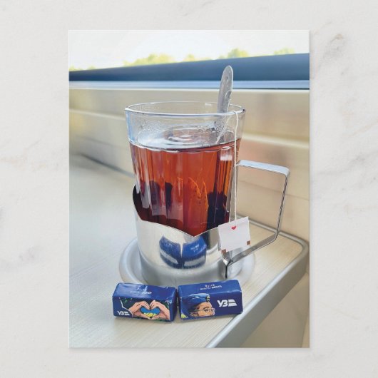 Cup of Hot Tea Train Ukraine Postkarte (Vorderseite)