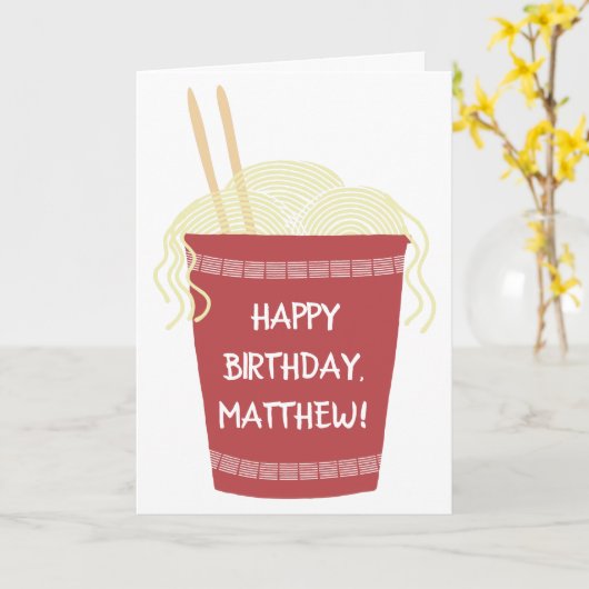 Cup of Ramen Noodles Custom Personalized Birthday Karte (Gelbe Blume)