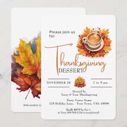 CUP VON KAFFEE ERNTEDANK DESSERT EINLADUNG (Vorne/Hinten)