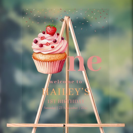 Cupcake 1. Geburtstag Einladung Sweet Leckereien P Acrylschild (Neutral)