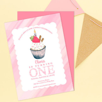 Cupcake 1. Geburtstag Einladung - Sweet Pink Bash