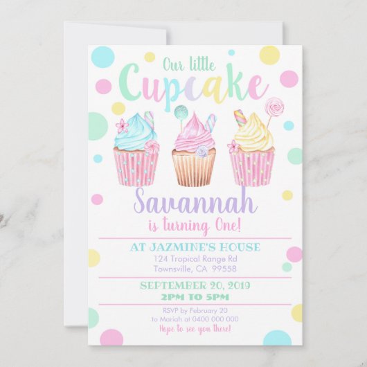 Cupcake 1. Geburtstag Einladung unseren kleinen Cu (Vorderseite)