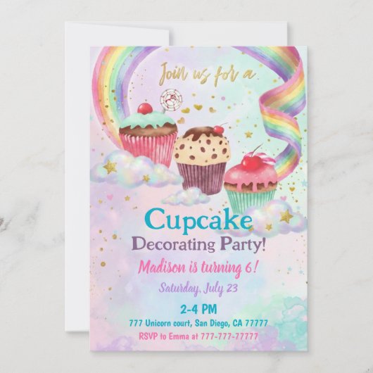 Cupcake 6th Birthday Party Sweet Candy Party Einladung (Vorderseite)