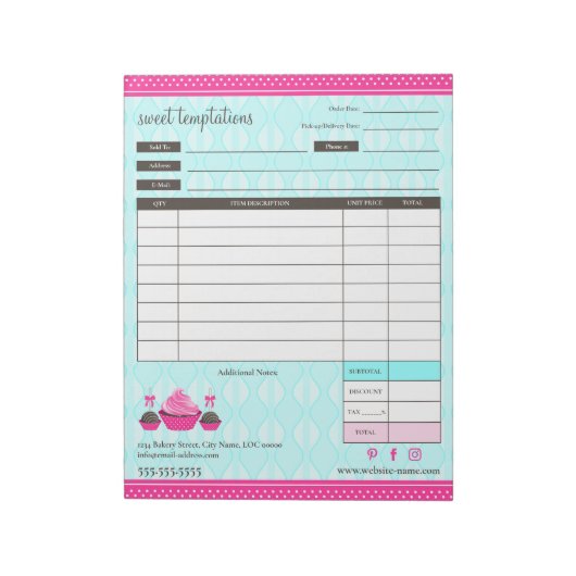 Cupcake and Cake Pops Receipt Order Form Notizblock (Rotiert)