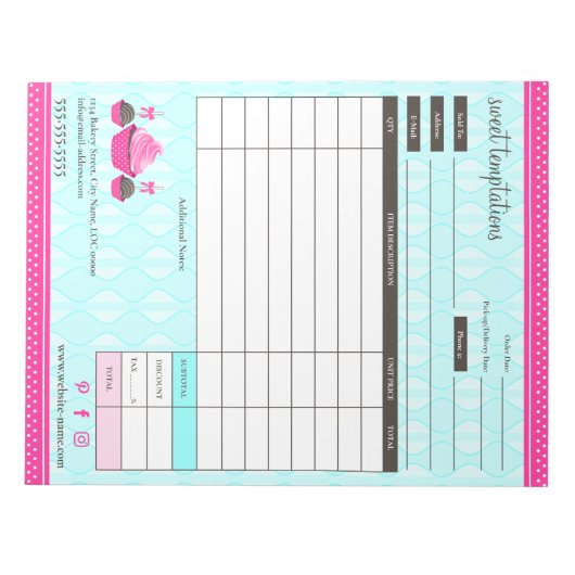 Cupcake and Cake Pops Receipt Order Form Notizblock (Vorderseite)