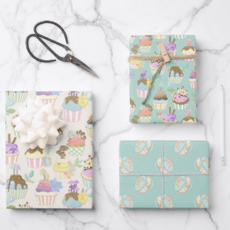 Cupcake and Macaron Gift Wrap - Set von 3 Jahren Geschenkpapier Set