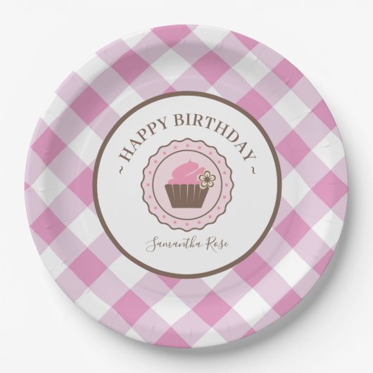 Cupcake and Pink Gingham GRILLEN Pappteller (Vorderseite)