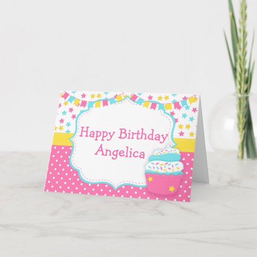 Cupcake and Sprinkles Birthday Party Karte (Vorderseite)