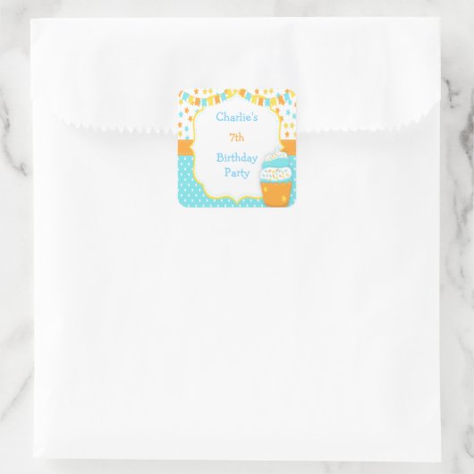 Cupcake and Sprinkles Birthday Party Quadratischer Aufkleber (Tasche)