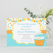 Cupcake and Sprinkles Blue Birthday Party Einladung (Stehend Vorderseite)