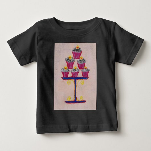 Cupcake Art Print mit Kirry und Rosa Hintergrund Baby T-shirt (Vorderseite)