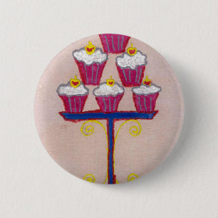 Cupcake Art Print mit Kirry und Rosa Hintergrund Button