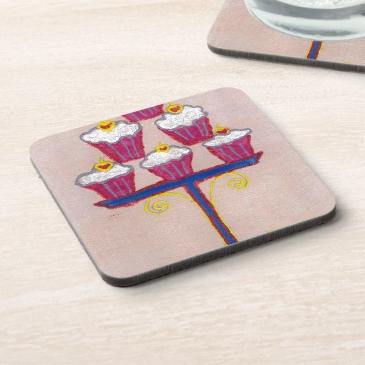 Cupcake Art Print mit Kirry und Rosa Hintergrund Getränkeuntersetzer (Linke Seite)