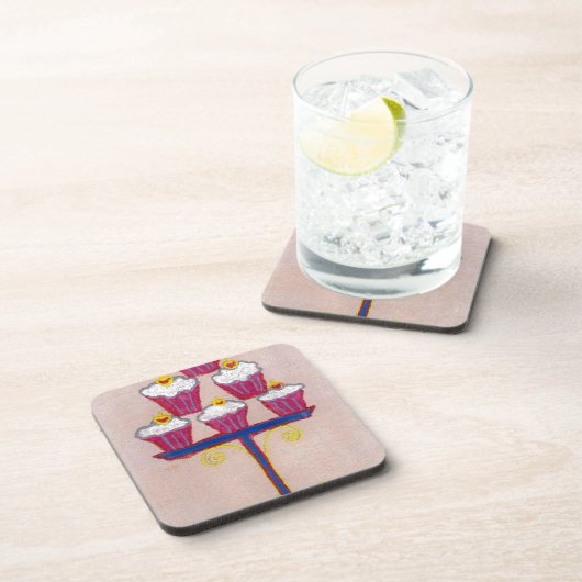 Cupcake Art Print mit Kirry und Rosa Hintergrund Getränkeuntersetzer (Rechte Seite)