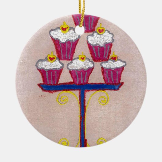 Cupcake Art Print mit Kirry und Rosa Hintergrund Keramik Ornament (Vorne)