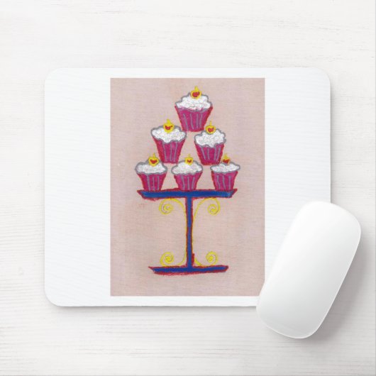Cupcake Art Print mit Kirry und Rosa Hintergrund Mousepad (Mit Mouse)