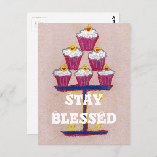 Cupcake Art Print mit Kirry und Rosa Hintergrund Postkarte (Vorne/Hinten)