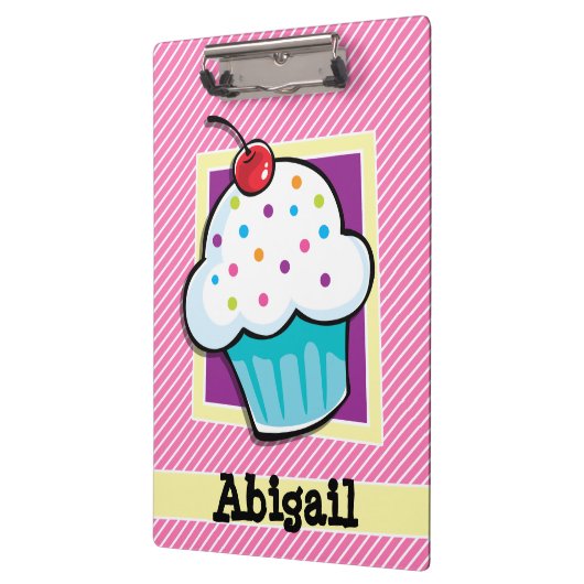 Cupcake auf rosa und weiße Streifen Klemmbrett (Links)