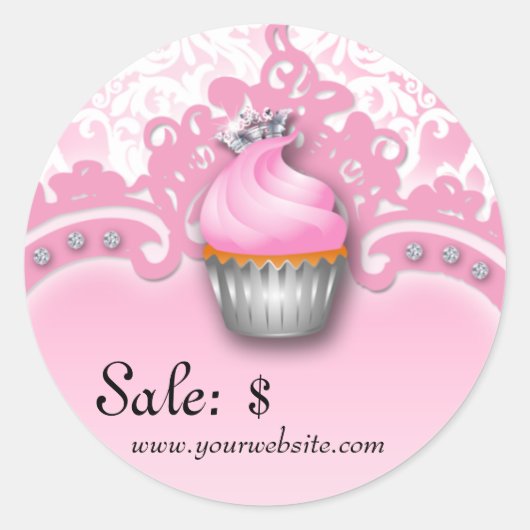 Cupcake Aufkleber Preis Markierung Kronen Damask R (Vorderseite)