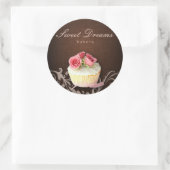 Cupcake Bäckerei Aufkleber Linken Braun Rosen (Tasche)