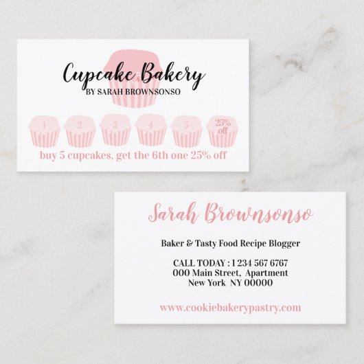 Cupcake Bäckerei Café Loyalty Loyalty Punch Ermäßi Visitenkarte (Vorne/Hinten)