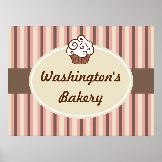Cupcake-Bäckerei-Gestreiftes Schild (Vorne)