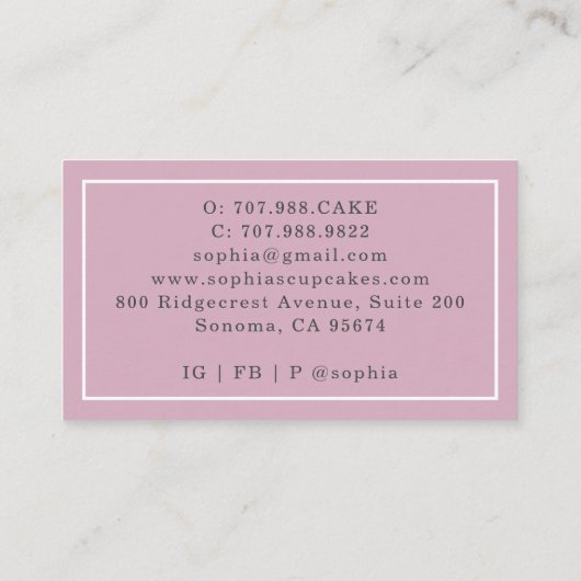 Cupcake Bäckerei Koch Catering Dusty Pink Visitenkarte (Rückseite)