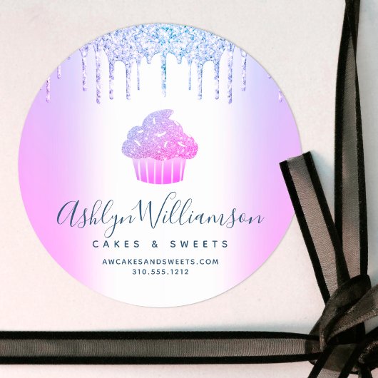 Cupcake Bäckerei Koch Chic Lila Blue Glitzer Tropf Runder Aufkleber