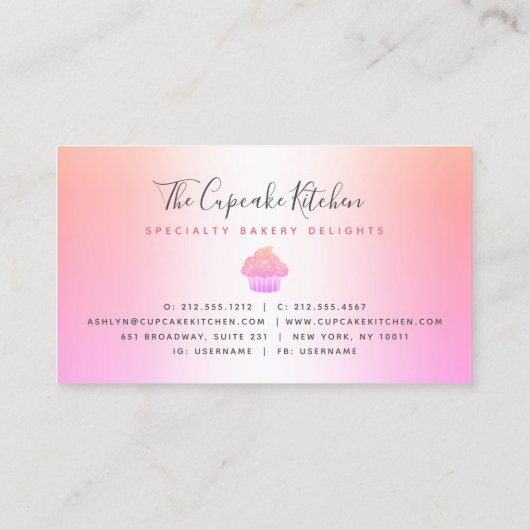 Cupcake Bäckerei Koch Rosa Rose Glitzer Tropfen Re Visitenkarte (Rückseite)
