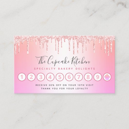 Cupcake Bäckerei Koch Rose Gold Glitzer Rosa Regen Treuekarte (Vorderseite)