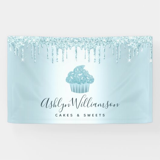 Cupcake Bäckerei Koch Türkis Glitzer Tropfen Banner (Horizontal)